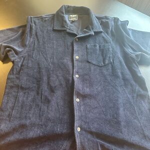 Todd Snyder Men's Navy Short-Sleeve Terry Button-Up Shirt